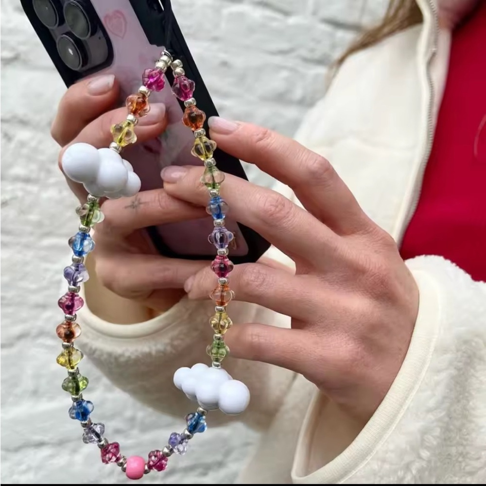 Colorful Beaded Phone Strap with Cloud Charms